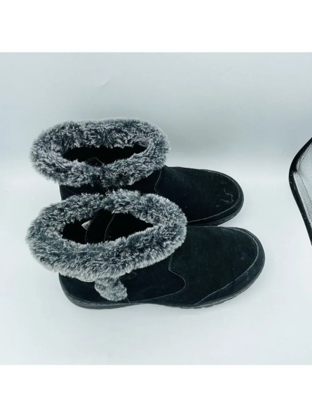 Khombu Shoes Womens Size 9 M Black iris Leather Faux Fur Boots Ankle Booties Zip